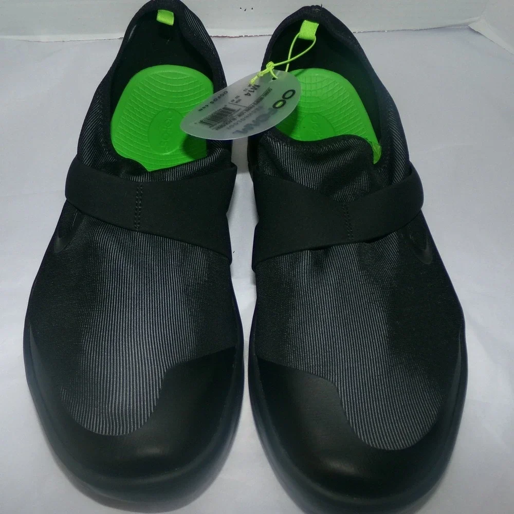Oofos OOmg Fibre Low Mens SZ 14.0 Recovery Shoes Black Gray OOfoam Slip On